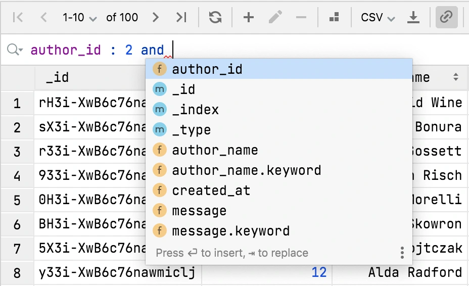 Kibana query language filter completion