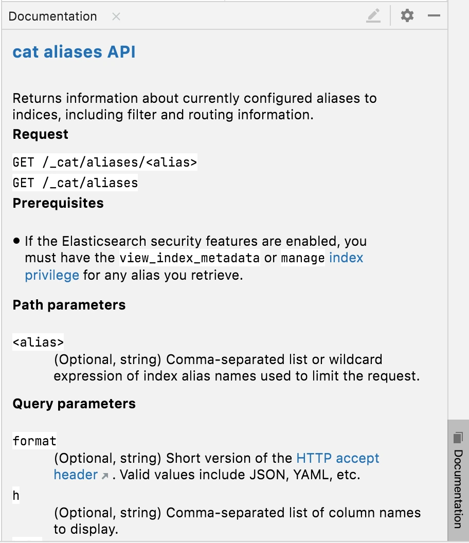 Documentation tool window